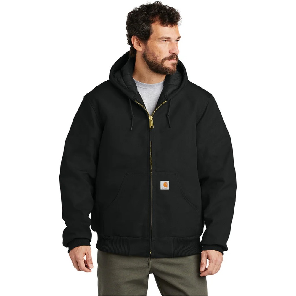 Carhartt J131 Hooded Jacket Mens S Duck Canvas USA Thermal Lined Blk (LOGO)